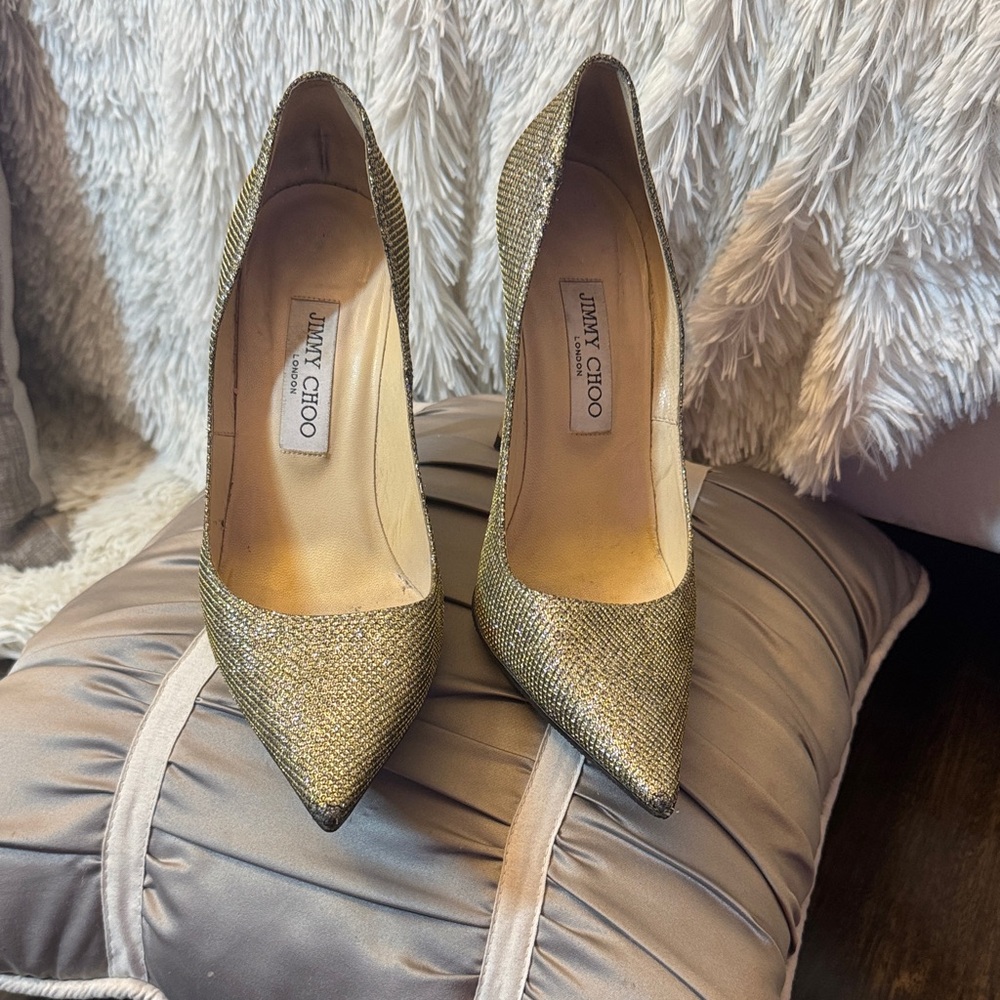 Jimmy Choo Metallic Gold Heels - Picture 2 of 8